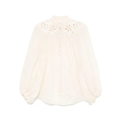 Zimmermann Cream Ramie Coco Embroidered Blouse