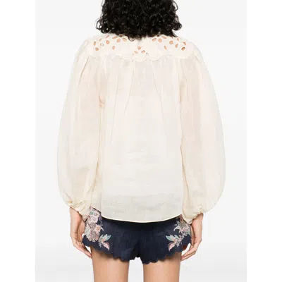 Zimmermann Cream Ramie Coco Embroidered Blouse