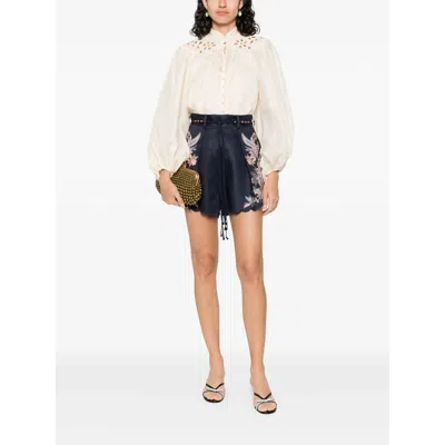 Zimmermann Cream Ramie Coco Embroidered Blouse