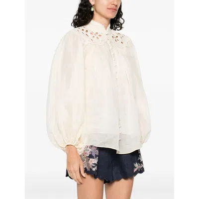 Zimmermann Cream Ramie Coco Embroidered Blouse