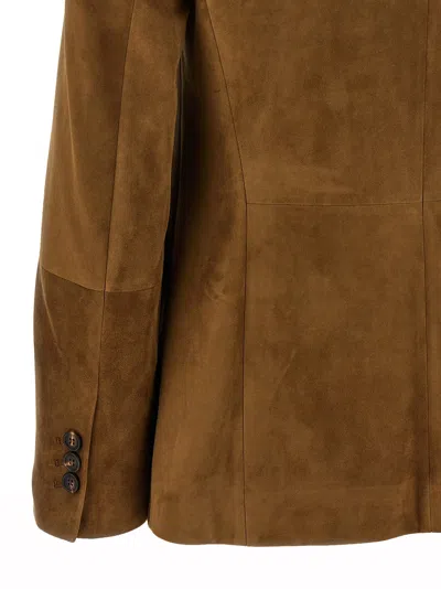 Brunello Cucinelli Beige Single-breasted Blazer Jacket With Pointed Lapels In Suede Woman