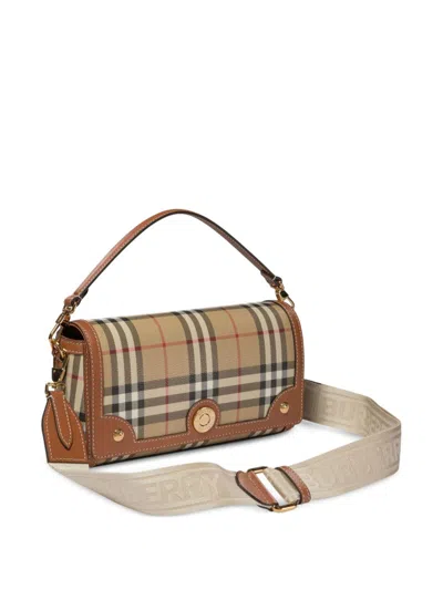 Burberry Canvas And Leather Note Handbag With Check Pattern In Brown