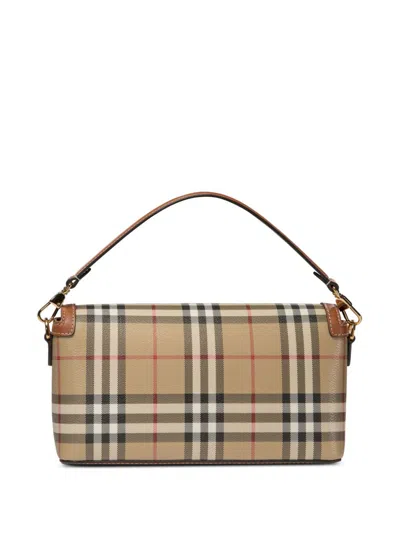 Burberry Canvas And Leather Note Handbag With Check Pattern In Brown