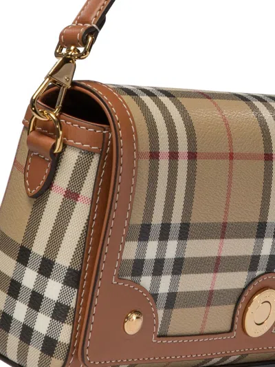 Burberry Canvas And Leather Note Handbag With Check Pattern In Brown