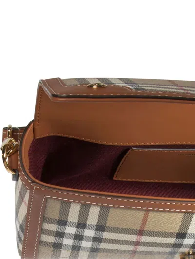 Burberry Canvas And Leather Note Handbag With Check Pattern In Brown