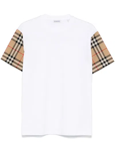 Burberry White T-shirt With Vintage Check Motif On The Sleeves In Cotton Woman