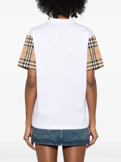 Burberry White T-shirt With Vintage Check Motif On The Sleeves In Cotton Woman