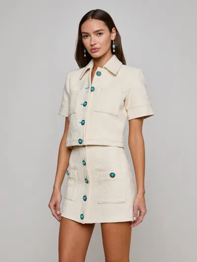 L Agence Chita Floral Embossed Short-sleeve Jacket In Neutral
