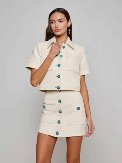 L Agence Chita Floral Embossed Short-sleeve Jacket In Neutral