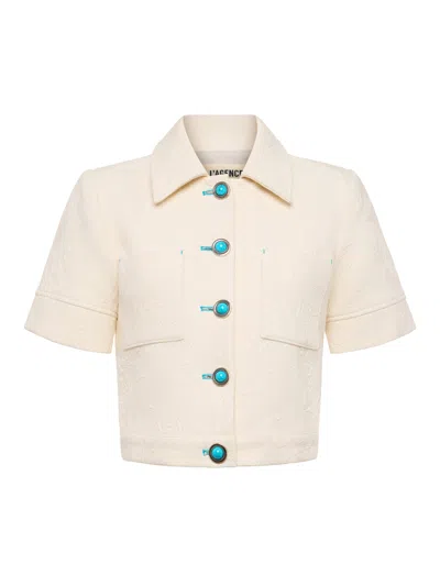 L Agence Chita Floral Embossed Short-sleeve Jacket In Neutral
