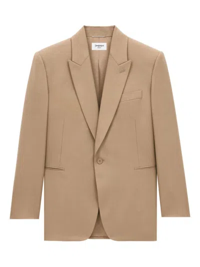 Saint Laurent Wool Gabardine Single-breasted Jacket In Neutrals