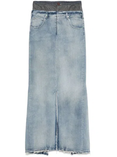 Maison Margiela Light Blue Long Skirt With Front Slit And Five Pocket Design In Denim Woman