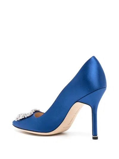 Manolo Blahnik Satin Hangisi 105 Pumps With Jewel Embellishment