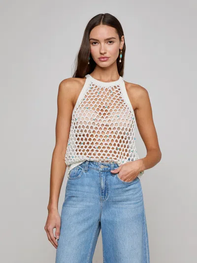 L Agence Parmida Embellished Openwork Knit Tank Top