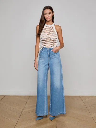 L Agence Parmida Embellished Openwork Knit Tank Top