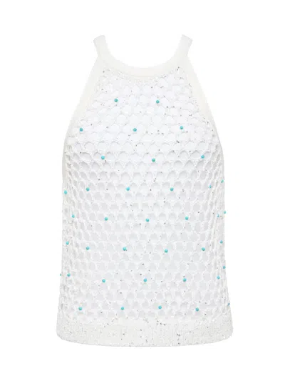L Agence Parmida Embellished Openwork Knit Tank Top