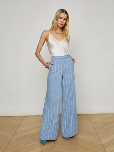 L Agence Pilar Pinstripe Wide Pant In Sky Blue White In Blue