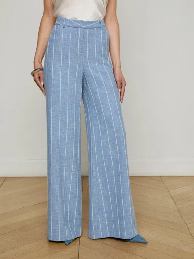 L Agence Pilar Pinstripe Wide Pant In Sky Blue White In Blue