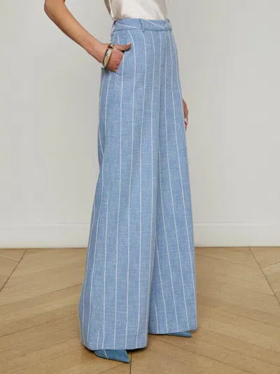 L Agence Pilar Pinstripe Wide Pant In Sky Blue White In Blue