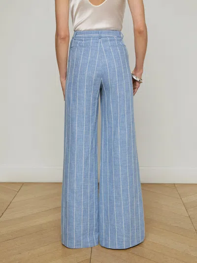 L Agence Pilar Pinstripe Wide Pant In Sky Blue White In Blue