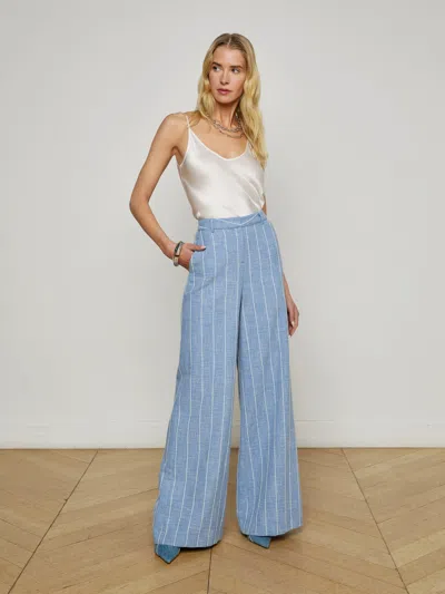 L Agence Pilar Pinstripe Wide Pant In Sky Blue White In Blue