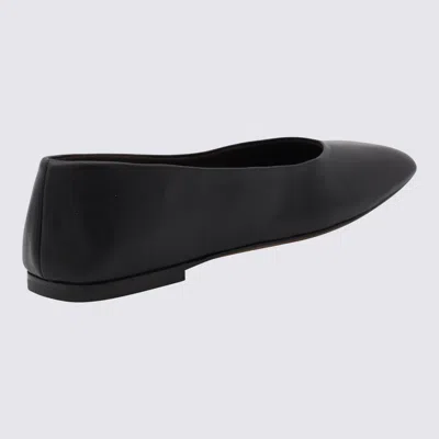 The Row Black Leather Ballerina Shoes In Black