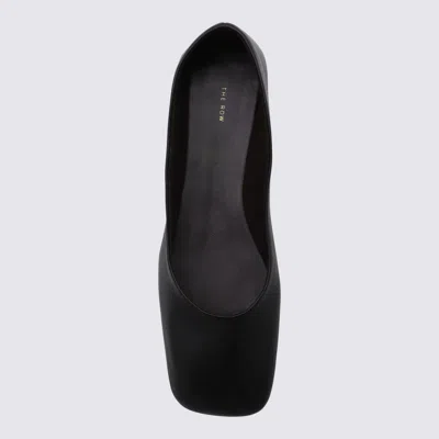 The Row Black Leather Ballerina Shoes In Black
