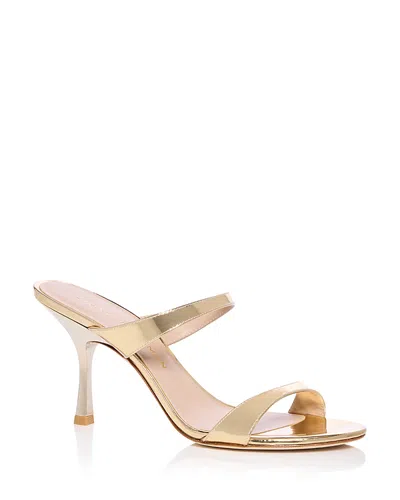 Stuart Weitzman Nudist Metallic Leather Slide Sandals In Gold