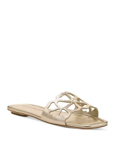 Stuart Weitzman Jasmine Metallic Cutout Flat Slide Sandals
