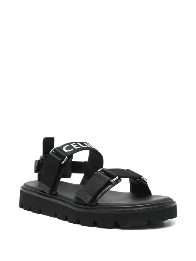 Celine Toe Flat Sole Buckle Detailing Sandals In Black
