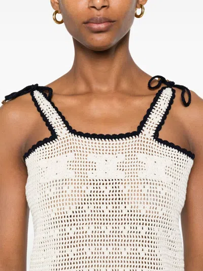 Celine Triomphe Mini Dress In Crocheted Cotton In Neutral