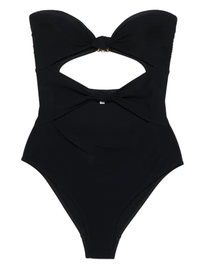Celine Triomphe Swimsuit With Bows In Matte Jersey In Black