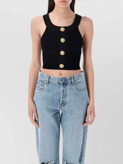 Balmain Cropped Boatneck Top Gold Buttons