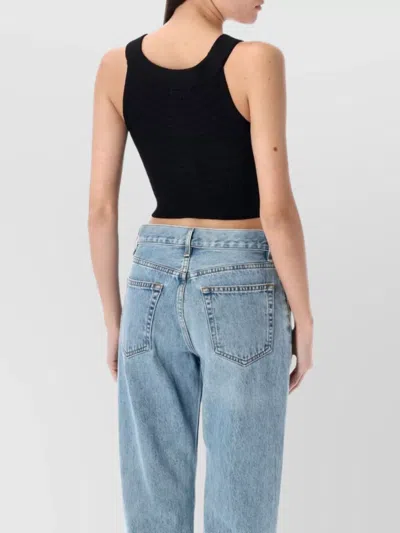 Balmain Cropped Boatneck Top Gold Buttons