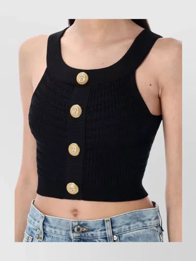 Balmain Cropped Boatneck Top Gold Buttons