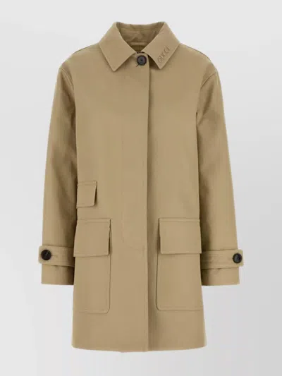 Gucci Women Beige Drill Overcoat In Brown