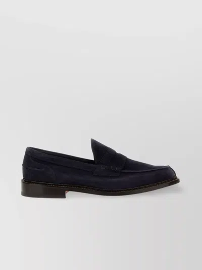 Tricker's Suede Loafers With Round Toe And Penny Strap In Black