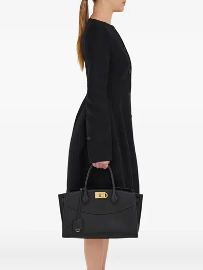 Ferragamo Black Handbag With Adjustable And Removable Shoulder Strap And Gancini Turn-lock Closure In Grained  In Black