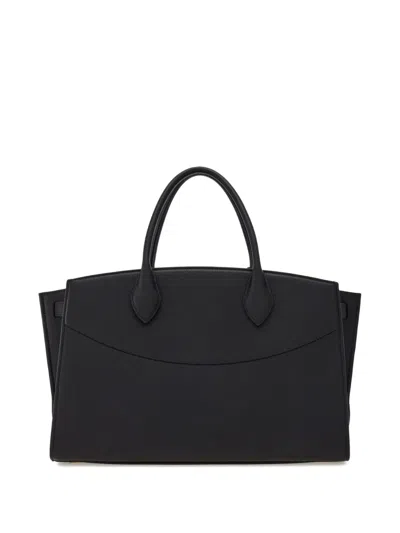 Ferragamo Black Handbag With Adjustable And Removable Shoulder Strap And Gancini Turn-lock Closure In Grained  In Black