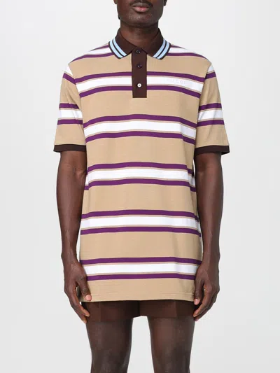 Gucci Beige Polo Shirt With Logo Imprinted On The Front And All-over Striped Motif In Cotton Man In Multi