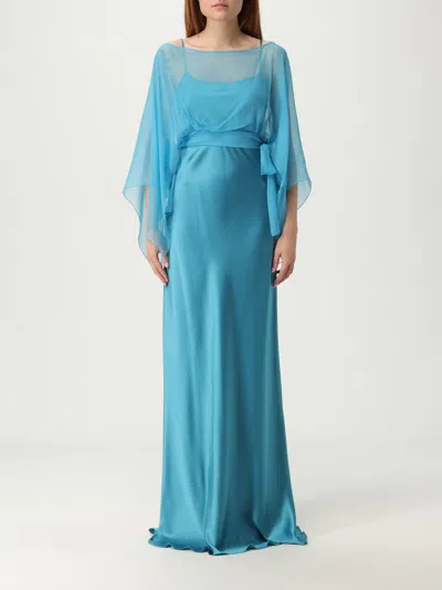 Alberta Ferretti Satin Maxi Dress In Blue