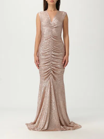 Norma Kamali Peach Fishtail Shirred Long Dress In Pink