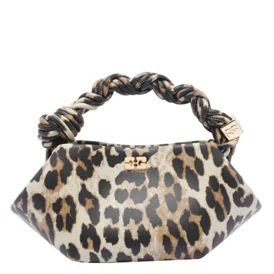 Ganni Structured Leopard Print Handbag With Twisted Handle