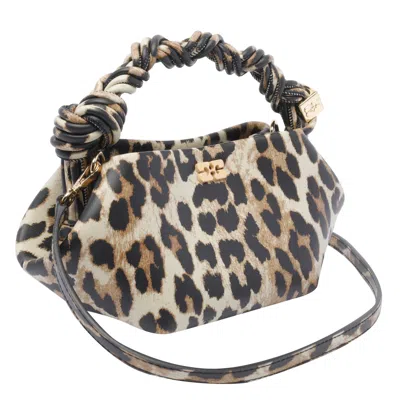 Ganni Structured Leopard Print Handbag With Twisted Handle