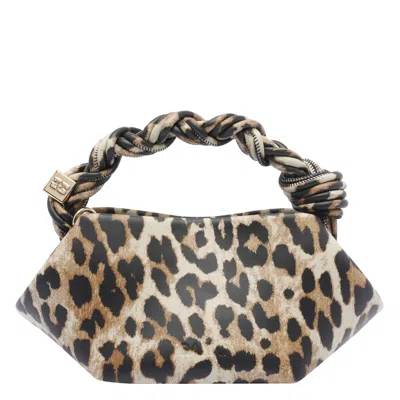 Ganni Structured Leopard Print Handbag With Twisted Handle