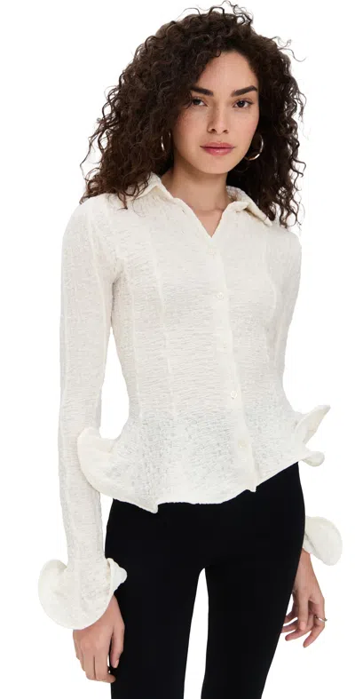 Msgm Cardigan With Flutter Detail White In White