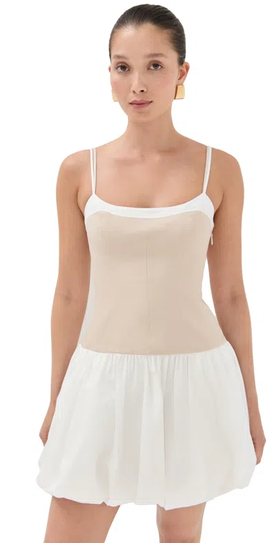 Simkhai Fifi Linen-blend And Gathered Cotton-blend Poplin Mini Dress In White