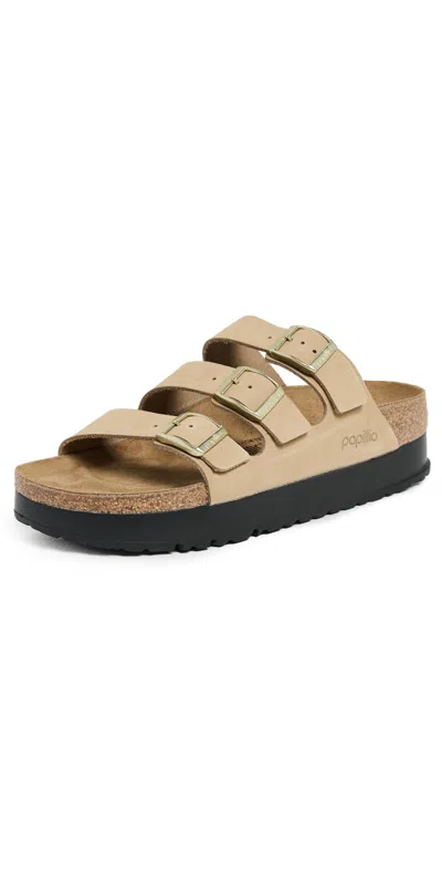 Birkenstock Papillio Florida Iii Flex Womens Nubuck Platform Sandals In Sandcastle