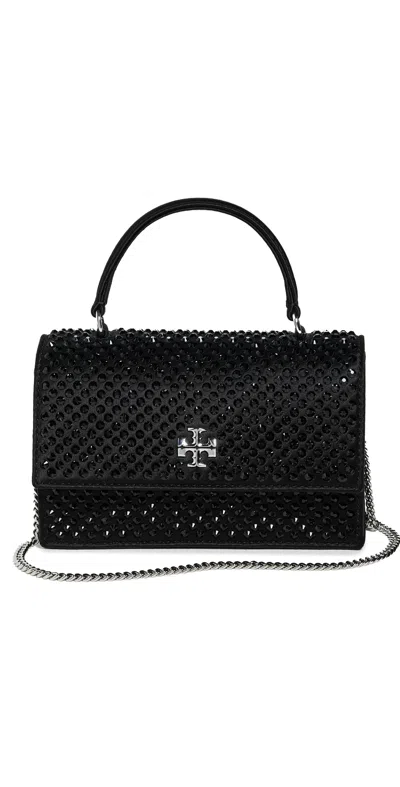 Tory Burch Kira Satin Embellished Mini Top Handle Wallet On Chain Black