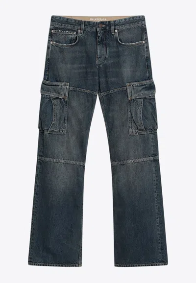 Balenciaga Blue Cargo Regular Jeans With A Faded Effect In Blue